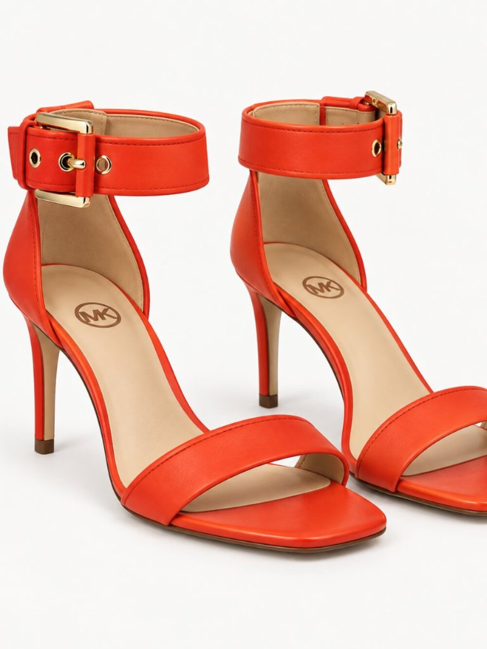 Michael Kors Colby Optic Orange Leather Heeled Sandals Size 8 NIB